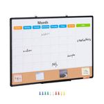 VEVOR 36"x 24" Monthly Calendar Whiteboard & Cork Board Combo with Aluminum Frame – 2-in-1 Magnetic Dry Erase Bulletin Board for Wall Mount – Ideal for School, Home, Office