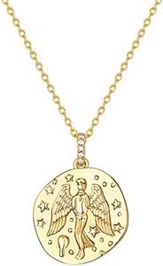 PAVOI 14K Gold Plated Engraved Coin Pendant Necklaces for Women | Byzantine Coin Pendants | Bohemian Necklace, Yellow Gold, stars