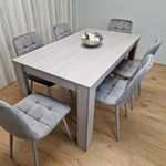 KOSY KOALA Dining Table and 6 Chairs Grey 6 Grey Velvet Chairs Wood Dining Set Furniture