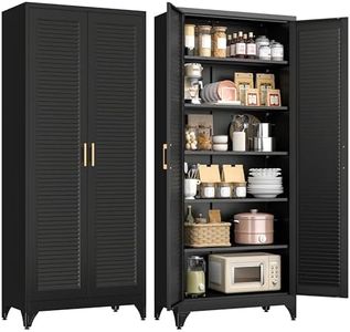 Polup 75" Metal Storage Cabinet with Doors and Shelves, Black Kitchen Pantry Cabinet, 6-Tier Freestanding Tall Storage Cabinet for Garage, Office, Bathroom, Laundry Room, Dining Room