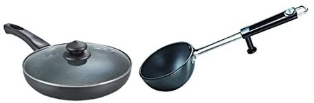 Prestige Aluminium Omega Deluxe Granite Fry Pan, 24 cm, Black Aluminium Hard Anodised Tadka Pan, 10 cm, Black