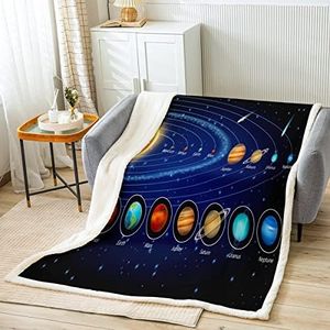 Solar System Sherpa Blanket Galaxy Outer Space Fleece Throw Blanket Kids Boys Girls Universe Planets Plush Blankets and Throws Super Soft Astronomy Fuzzy Blanket for Sofa Bed Couch 30"x40"