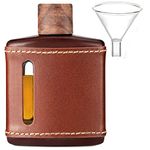 Garybank Handmade Genuine Leather Hip Flasks for Liquor for Men, Glass Whiskey Flask with Funnel & Wood Lids Leakproof for Hennessy Liquor & Spirits, Premium Flask Set Gifts Idea for Men(Brown, 200ml)