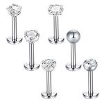 Briana Williams 6pcs Stainless Steel Lip Bars Labret Stud Set 6mm 16G Tragus Helix Earring Piercing Bars