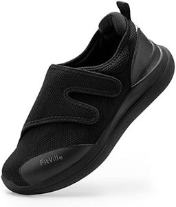 FitVille Diabetic Shoes for Men Extra Wide Width Orthopedic Slip-on Fall Prevention Walking Shoes Adjustable Closure with Arch Support Therapeutic for Swollen Feet - Easy Top (14 X-Wide, Black)