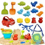 Lehoo Castle Beach Sand Toys, Sandbox Toys with Collapsible Buckets, Dinosaur Sand Molds, Mesh Bag, Shovel, Rake, Watering Can, Summer Outdoor Toys for Kids Toddlers