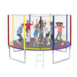 Shopster Fitness GS 12 Feet Bouncy Jumping Trampoline with Safety Net (Supports Upto 200 Kgs), Poles and Mat with Ladder, Sturdy for Kids & Adults, Indoor & Outdoor, Heavy Duty (Dia - 12 ft), Rainbow