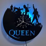 The Queen Rock Music Band Vinyl Wall Clock LED 7 Color Night Lamp Retro Wall Clock Living Room Kitchen Unique Gifts Handmade Home Wall Decor (With light)