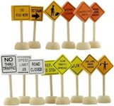 Attatoy Toy Wooden Road Construction Traffic Sign Set; Street Signs Small Toy Cars and Other Diecast Vehicles & Wood Cars & Toys