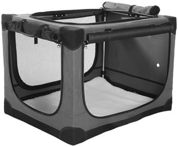 Deekuiwi 42-Inch Collapsible Travel Dog Crate, Portable 4-Door Soft Kennel for Medium to Large Dogs, Chew-Proof Mesh Windows, Indoor/Outdoor Use, Foldable, with Storage Bag (Grey)