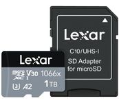 Lexar 1TB Professional 1066x Micro SD Card w/SD Adapter, UHS-I, U3, V30, A2, Full HD, 4K UHD, Up to 160/130 MB/s, for Action Cameras, Drones, Smartphones, Tablets, Nintendo-Switch (LMS1066001T-BNANU)