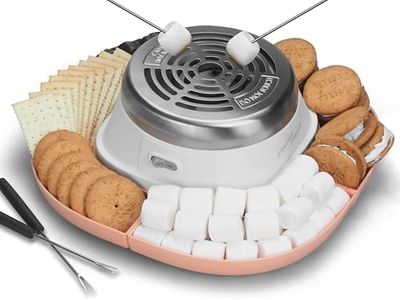 JoyMech Smores Maker Tabletop Indoor Kit, Indoor Marshmallow Roaster, Flameless Electric S'mores Maker, Smores Maker with 4 Detachable Tray & Roasting Sticks, Gift for family & Date Night, Orange