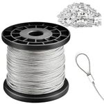 Akamino 1/16 Stainless Steel Wire Rope Set, 100m Aircraft Heavy Duty Wire Cable with 100 Pcs Crimping Clamps for Garden Wire, Climbing Plants & Picture Wire Kit - 7x7 Strand Core