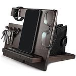 twirush Gifts for Men Bedside Organiser, Wooden Docking Station for Him Key Wallet Watch Wooden Organizer Valentines Gifts for Him Wooden Organiser Gifts Phone and watch stand for men (Dark Brown)