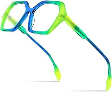 HEPIDEM Gradient Multicolor Acetate Glasses Frame Women Big Oversize Eyeglasses 2023 New Spectacles Eyewear, 9258 Yellow Green Blue, 53-17-150