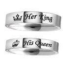 Aotiwe Matching Rings for Couples Stainless Steel Silver Ring Her King His Queen Crown, Titanium Steel Couple Rings Women T½ & Men T½