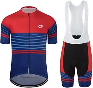 Coconut Ropamo CR Men's Cycling Jersey Set Road Bike Jersey Zipper Pocket Short Sleeves Cycling Kits Bib Shorts 3D Padded, Red/Blue, Large