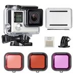 SOONSUN Waterproof Housing Case with Dive Filters for GoPro Hero 3, Hero3+, Hero 4 Silver Black Cameras, 40m Underwater Dive Housing Case with Filters, Spare Backdoor, Bracket Buckle Accessories