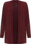 WearAll Women's Plus Cable Knitted Open Pocket Cardigan Chunky Long Sleeve Grandad - Wine - 20-22