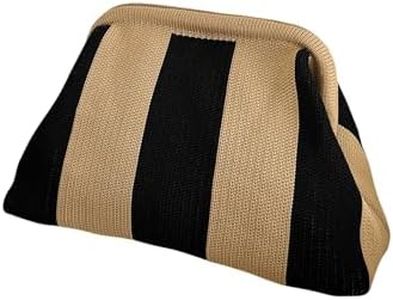 OYOANGLE Women's Striped Print Kiss Lock Crocheted Clutch Purse Casual Large Capacity Make Up Handbags Mocha Brown One-Size