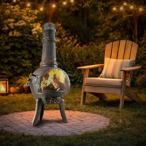 GARDEBRUK Cast Iron Patio Heater – Fire Guard, Poker & Cover, 112cm, Black