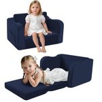 MeMoreCool Kids Sofa Bed, Folding Toddler Couch Chair, Flip Out Toddler Armchair Mini Sofa, Baby Convertible Couch for Boys Girls, Comfy Foam Child Pull Out Sofa for Playroom, Navy