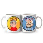 exciting Lives Dada Dadi Grandparents Ceramic Mugs - Gift For Father's Day, Birthday, Anniversary, Diwali, Christmas Day, Gift For Father, Dad, Papa - Set Of 2, 0.33L, Blue Yellow