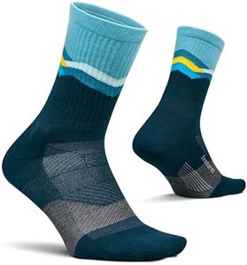 Feetures Trail Max Cushion Mini Crew Sock - Hiking Socks for Men & Women - Mountain High Blue, Large (1 Pair)