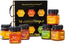 Mountain Valley Raw Honey Gift Set, Box of 6 with Premium New Zealand Manuka Honey MGO 83+, Pure Natural Honey Collection, 6 x 4.4oz Pots, Perfect Gourmet Food Gift for Families