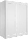 ROOMTEC Wood Wall-Mounted Cabinet,Bathroom Medicine Cabinet with Adjustable Shelves and 2 Soft-Close Doors,Laundry Storage Cabinet for Bathroom,Kitchen,Living Room 12" D*33" W*42" H,Shaker White