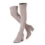 Mtzyoa Thigh High Block Heel Boot Women Pointed Toe Stretch Over The Knee Boots, Grey/3 Inch Heel, 6