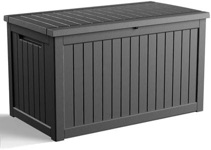 ROJIK Outdoor Storage Housing Deck Box - Waterproof Patio Furniture, Garden Tools, Cushions, Pool Accessories Storage Bench with Lockable Lid and Side Handles (Black 238 Gal)