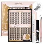 LASHVIEW DIY Lash Extension Kit, Volume Cluster Lashes with Lash Bond, Seal, Remover, Applicator, Curler, Black, Vegan, Lightweight, Flexible, Durable, Natural Appearance