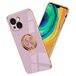 Compatible for iPhone 13 Mini Case Ring Holder Magnet Silicone, iPhone 13 Mini Phone Case Thin Protective Case Aesthetic Black 360° Rotatable Metal Stand (Purple, iPhone 13 Mini)