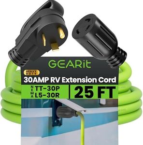 30 Amp RV Extension Cord, GEARit (25 Feet) 3-Prong 125/250-Volt 10/3 STW 10AWG Gauge SJTW Locking Cable, NEMA TT-30P to L5-30R, RV Outdoor Camper Trailer Portable Generator Power Cord- 25ft