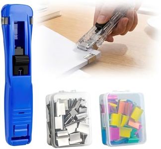 Portable Binder Clip Stapler, 2026 New Reusable Portable Paper Clam Clip Dispenser, 100 Metal Refill Clips (50 Silver + 50 Color) for Home, School, Desk Office (Royal blue-1PCS)