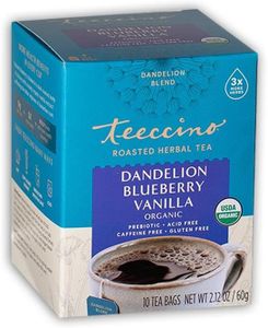Teeccino Dandelion Blueberry Vanilla Herbal Tea, 10 Count - Rich & Roasted Herbal Tea That’s Caffeine Free & Prebiotic for Natural Energy, Coffee Alternative