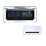 Tabletop Bursh Connectivity Box Outlet with Socket HDMI LAN VGA Power for Desktop Conference（Silver）