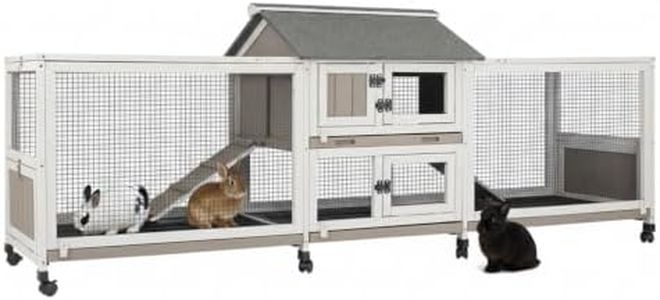 Large Rabbit Hutch Outdoor Indoor Bunny Hutch with Double Runs on Wheels