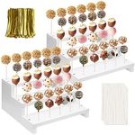 KHayRovies 2Pcs Wood Cake Pop Display Stand, White Lollipop Holder 3 Tier with Twist Ties Lollipop Sticks, 33 Holes Sucker Storage Rack for Dessert Table of Wedding Birthday Party Christmas Day (B)