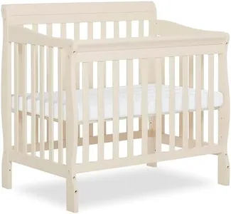 Dream On Me Aden 4-in-1 Convertible Mini Crib In French White, Greenguard Gold Certified, Non-Toxic Finish, New Zealand Pinewood, With 3 Mattress Height Settings