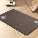 Dog Cat Food Mat Pet Bowl Mat Absorbent No Stains Quick Dry-Innovative Pet Supplies Dog Cat Accessories-Water Dispenser Mat for Messy Drinkers-Brown with Paw Pattern 12"x19"