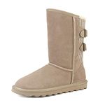 DREAM PAIRS Women's Mid Calf Fashion Buckle Winter Snow Boots,Size 10, Sand,SWEATY-BUCKLE