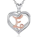 INFUSEU E Necklace Initial Heart Sterling Silver Letter Jewelry for Women Personalized Birthday Name Gifts, Cubic Zirconia Capital Alphabet Pendant and 20 Inch Chain