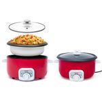 AGARO Regal Electric Multi Cooking Pot, 3L, 1200W, Steamer, Fryer, Aluminium Pot, Glass Lid, Adjustable Temperature Control, Rice, Veggies, Red.