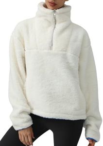 AARYA Women's 1/4 Quter Zipper Knit Sweatshirts Egret M