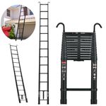 Telescopic Ladder 5M Aluminum Telescoping Ladder with Non-Slip Feet, Multi-Purpose Extension Straight Ladder with 2 Hook, Max Load 150kg/330lbs, EN131, Black