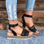 N\C Women's Wedge Sandals Summer Bohemia Platform Shoes Casual Outdoor Walking Shoes Comfortable Insole Ankle Strap Open Toe Flat Women’s Sandals Anti Slip Beach Sandals (C-Black, 5.5)