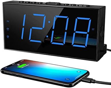 ROCAM Digital Alarm Clocks with USB Charger for Bedrooms, Electric Loud Alarm Clock for Heavy Sleeper, 7” Digital Clock Large Display with Dual Alarm, Battery Backup, Volume, Dimmer, 12/24H&Snooze