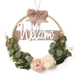 Mason Life Spring Wreaths for Front Door, Welcome Sign Artificial Peony Flower Wreath Spring Summer Door Wreath with Bow and Green Leaves for Wall Window Wedding Party Indoor Outdoor Decor